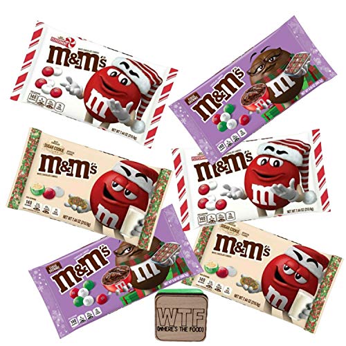 M&Ms Holiday candy Variety - 2 White Chocolate Sugar Cookie, 2 Fudge Brownie, and 2 white chocolate peppermint grand total of (48.76 ounce). Magnetic clip w/ wooden tile with funny phrase.