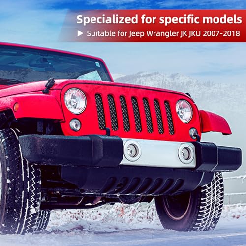 Image of AggAuto Grille Mesh for Jeep Wrangler JK JKU 2007-2018, Round Hole | Aluminum Metal Front Grille Insert Grid Fit for Wrangler Accessories Black