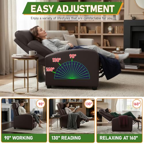 Image of PayLessHere Recliner Chair Single Reclining Sofa Home Theater Seating with Lumbar Support and Padded Backrest for Living Room and Bedroom (Leather, Brown-Massage)