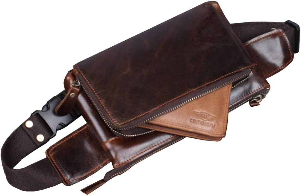KPYWZER Vintage Leather Waist Bag Fanny Pack for Men Women Hip Bum Bag with Adjustable Strap for Outdoors Workout Traveling Casual Running Hiking Cycling Brown - Image 7