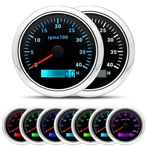 ARTILAURA Tachometer Boat Tachometer Marine 85mm 3-3/8" 7 Color Waterproof 4000 RPM Gauge for Car Auto Truck 9-32V(Black)