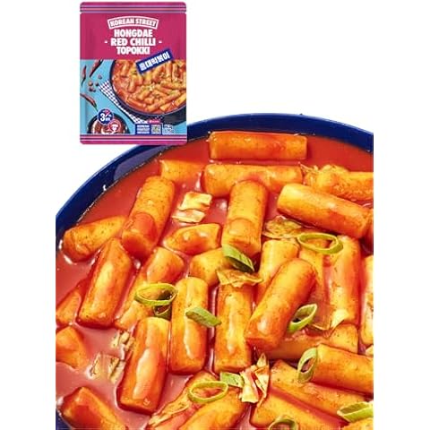 [Korean street] Hongdae Red Chillli Tteokbokki Rice cakes (1 Pack)- Quick & Easy Korean Snacks- Sweet & Moderately Spicy sauce Topokki for Korean Food Lovers Cover