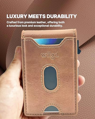 Men's Slim Bifold Wallet with Pop-Up Card Holder – RFID Blocking, Minimalist Aluminum Case, ID Window, Coin Pocket,Front Pocket Wallet with Gift Box(Brown)4