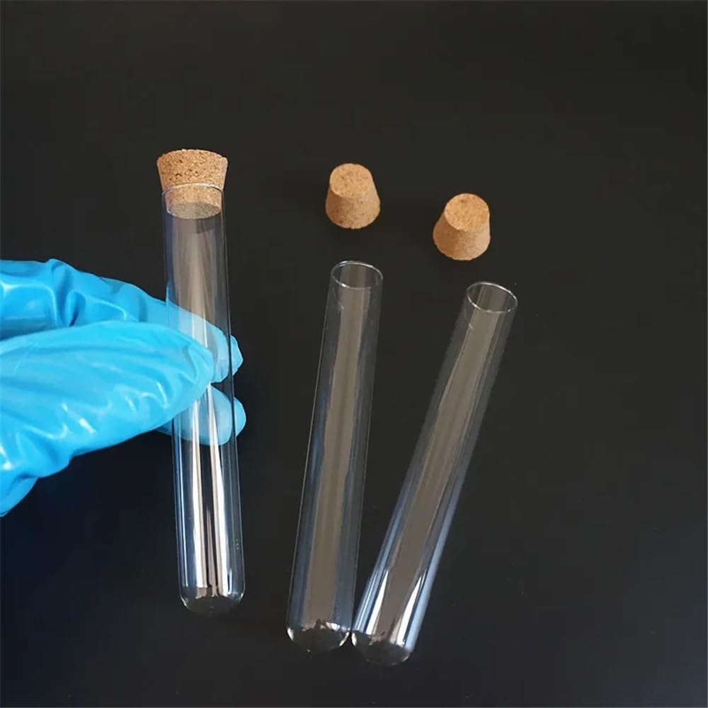 Provette di vetro con tappi di sughero, Provette in vetro a fondo tondo con tappi in sughero