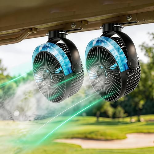 2-Pack Magnetic Golf Cart Misting Fan with Heavy-Duty Strap 12000mAH Battery Operated Portable Fan with 4 Speeds LED Timer Suitable for EZGO Club Car Yamaha Golf Cart & Camping Accessories 2026