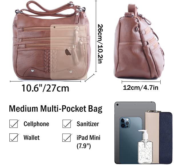 Image of ELDA 10 Pockets Crossbody Purse for Women Medium Pocketbooks Ladies Soft PU Leather Shoulder Bag Ladies Top Handle Satchel