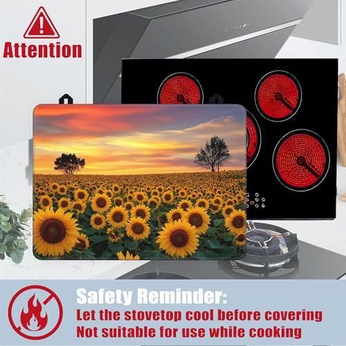Image of Electric Stove Top Cover,Sunflower Field Stove Cover for Glass Top Electric Stove,Rustic Flowers Heat Resistant Flat Top Stove Mat Countertop Protector, 28 x 20 Inch