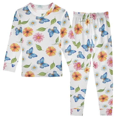 Pajama Sets Long Sleeve Floral Butterfly Pattern Prints Soft Comfy Sleepwear 2 Piece PJS 3-8T