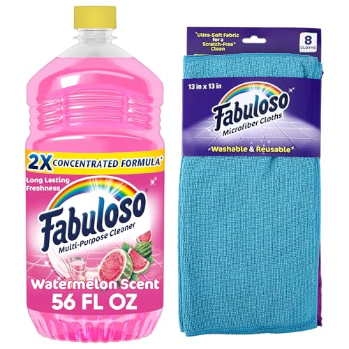 Image of Fabuloso Multi-Purpose Cleaner & Floor Cleaner, 2X Concentrated, Watermelon Scent, 56 fluid ounces Microfiber Cleaning Cloths - Rainbow Colors