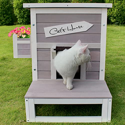 Niche chat extérieure résistante intempéries et abri bois petit chien - 3