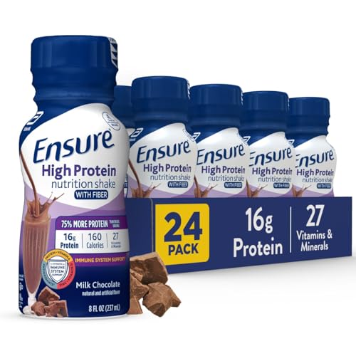 Ensure High Protein Bottled Milk Chocolate Nutrition Shake with Fiber, Ready to Drink, 16g Protein and 27 Vitamins and Minerals, 8 fl oz, 24 Pack - image 1