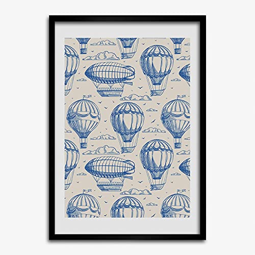 Affiche peinture dirigeables et ballons sous cadre en bois moderne 50x70