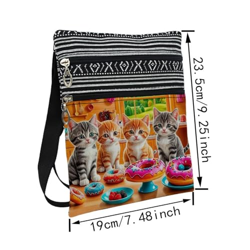 Donut Cat Messenger Bag Small Ethnic Pattern Printed Adjustable Strap Crossbody Zipper Pouch Donut Cat Phone Organizer Wallet Cute Shoulder Handbag for Women2