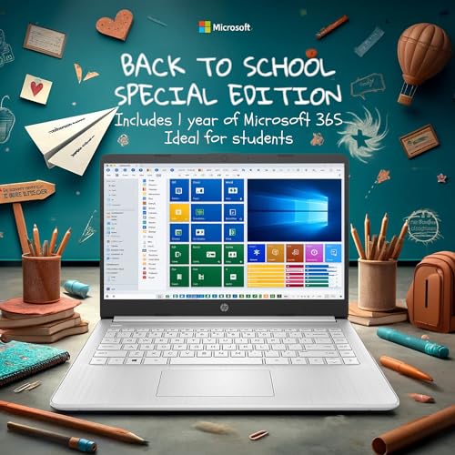 Image of HP 14 inch HD Laptop | Back to School Limited Edition with 1 Year Microsoft 365 | Intel Quad-Core Processor | 4GB RAM | 576GB Storage | Long Battery Life | Snow White | w /WOWPC Bundle | Windows 11