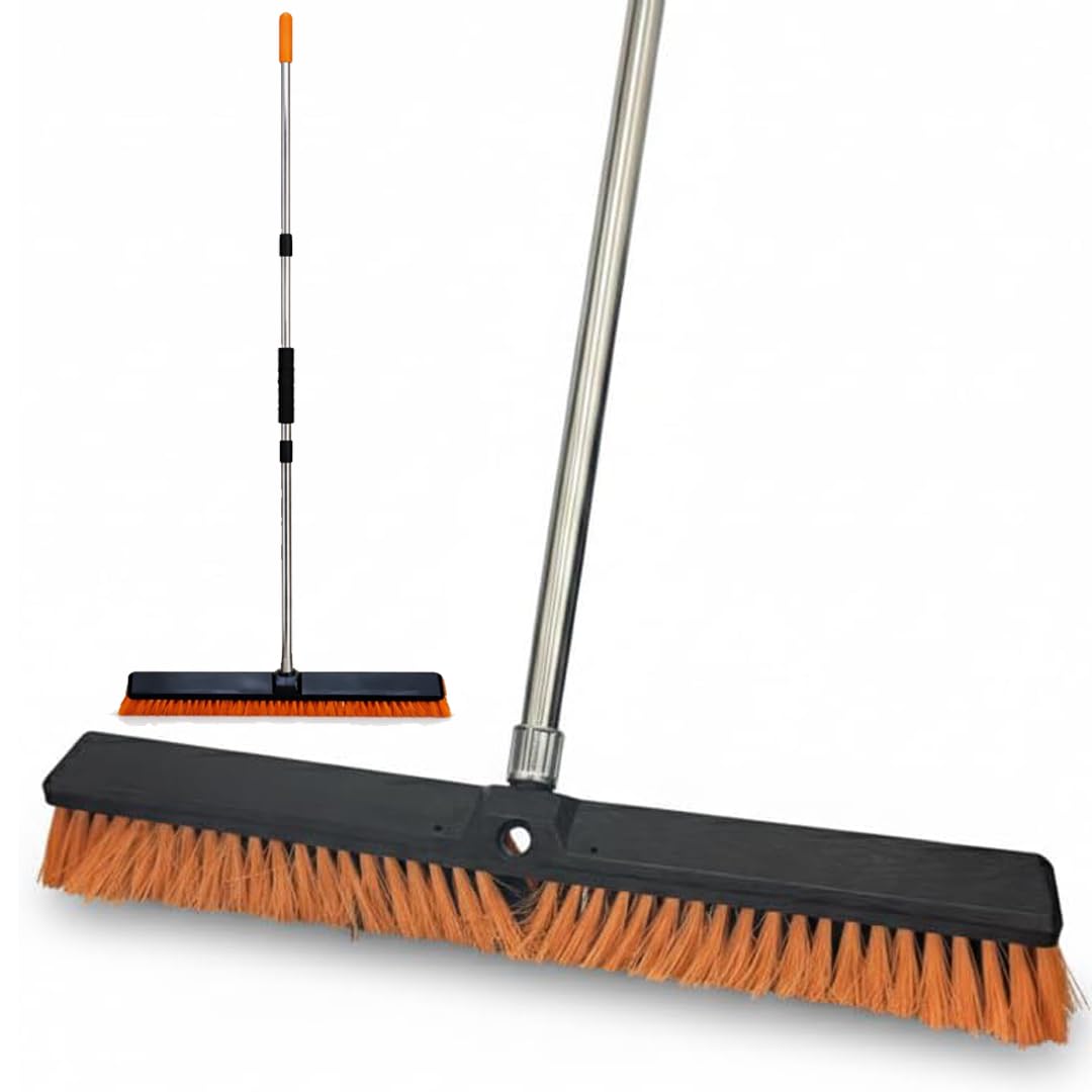 Almineez 60cm Heavy Duty Garden Broom with 160cm Long Handle โ Industrial Stiff Outdoor Yard Brush for Garage, Patio, Decking, Driveway, Warehouse & Street Cleaning
