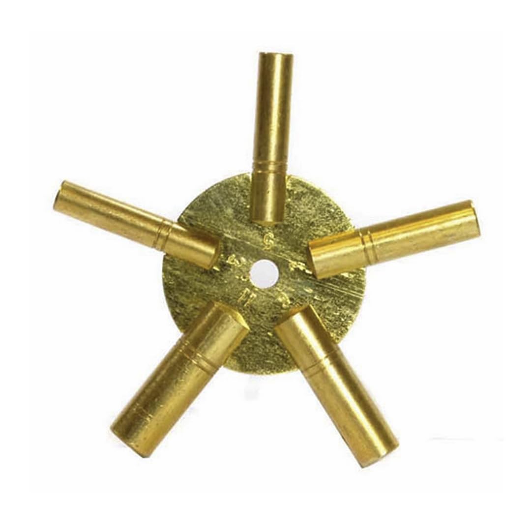 SE Universal Brass Clock Key for Winding Clocks, Odd and Even Numbers (Even 5 Prong)