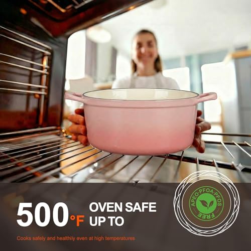 Image of Overmont Enameled Cast Iron Dutch Oven - 5.5QT Pot with Wide Handles Lid Cookbook & Cotton Potholders - Heavy-Duty Pre-Seasoned Cookware Oven Safe to 500F for Braising, Stews, Roasting, Sourdough Baking