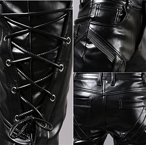Mannen Pleather Pants Skinny Lace Up Party Stage Slanke en comfortabele Faux Pu Leren broeken ! (Color : C149, Size : 30) - Afbeelding 6