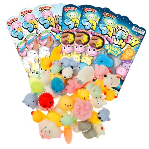 JA-RU Mini Mochi Animals (6 Pack, 12 Pieces Total) – Mini Mochi Squishy Toys for Kids, Sensory Stress Relief Toy, Cute Party Favors, Goodie Bag Stuffers & Classroom Prizes. 3343-6slp