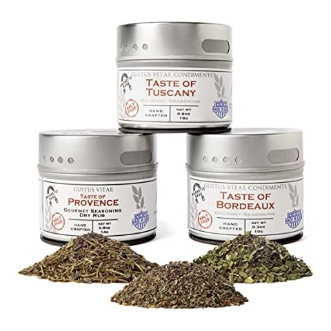 Gustus Vitae - Italian French Countryside Gourmet Seasoning & Spice Collection - Artisanal Salt Free Spices - All Natural - Non GMO - Small Batch - Hand Packed - Magnetic Tins Cover