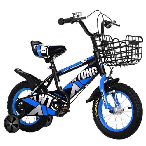 JoFist 子供用自転車、高炭素鋼製、補助輪、フェンダー、バスケット付き、12/14/16/18/20インチ、お子様の誕生日プレゼントに最適です (青色標準モデル,18インチ)