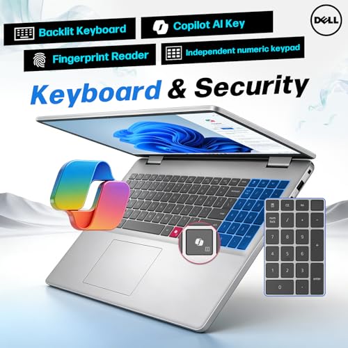 Image of Dell 16 Inch Business Touchscreen Laptop Computer, Core 7 150U(Up to 5.4 GHz), 16 inch FHD+, 32 GB DDR5 5200 MT /s, 1 TB SSD, Backlit KB, Fingerprint Reader, Copilot AI, WiFi 6E, FHD Webcam, Windows 11 Pro