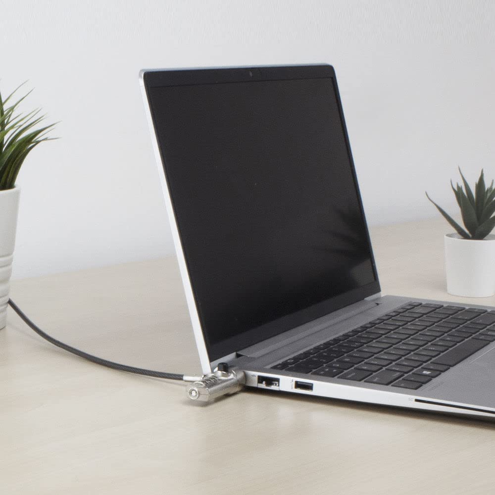 Act Cable de Seguridad para portátil de 2 m, protección con contraseña, Bloqueo de combinación de 4 dígitos, Cerradura de Ranura Nana, Cabezal de Bloqueo Giratorio, Cerradura para Laptop HP, Cable
