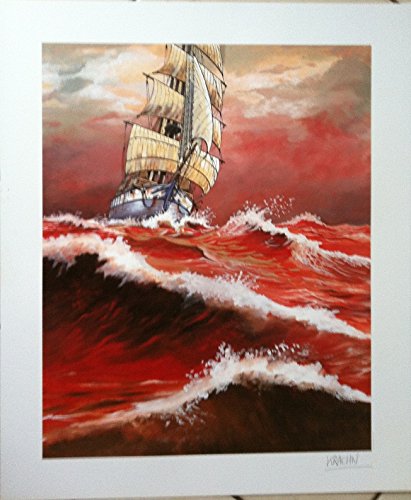 Kraehn Bateau affiche d'art signée 40x60 cm lithographie de collection numérotée