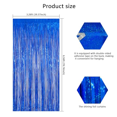 Image of Navy Blue Foil Fringe Backdrop for Party Wall Decorations, Streamer Birthday Photoshoot Background - 3.28 x 6.56ft Tinsel Curtains for Doorway, Baby Shower & Wedding