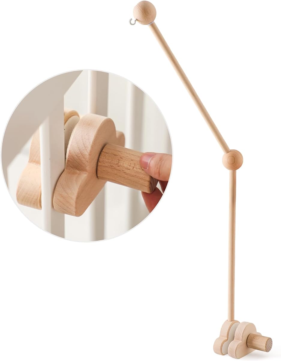 Brazo móvil para cuna de bebé, colgador de madera ajustable de 24 pulgadas, diseño de nube blanca, soporte móvil para cuna (madera)