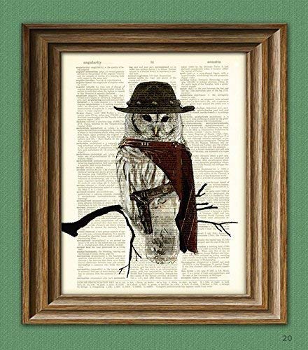 The Owl With No Name Cowboy Owl Illustration Beautifully Upcycled Dictionary Page Book Art Print