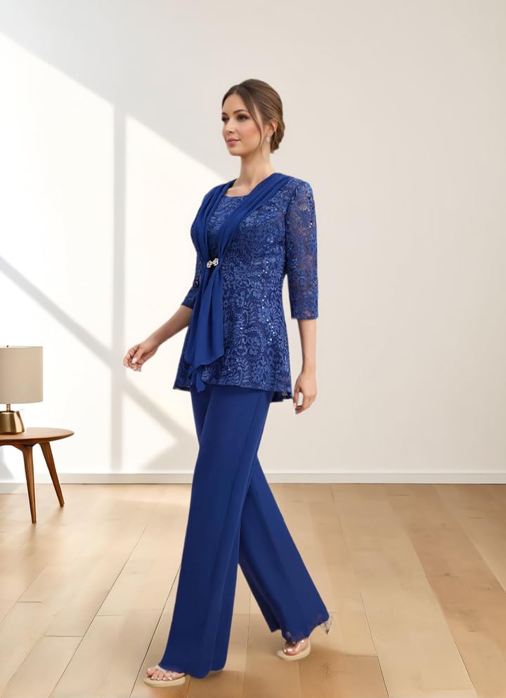 3 Pieces Mother of the Bride PantSuits Applique Beading Grandmother of the Bride Pant Suits for Wedding with Jacket4