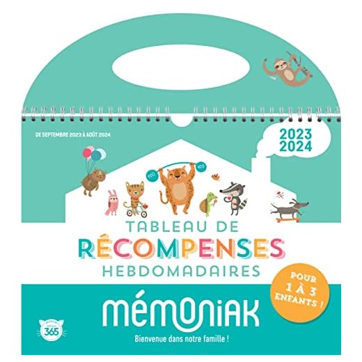 Tableau de récompenses hebdomadaires Mémoniak, max 3 enfants à emporter partout sept. 2023-août 2024 (CALENDRIERS MEMONIAK JEUNESSE)