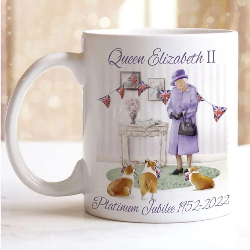 IKJHG Queen & Corgi Dogs The Queen's Platinum Jubilee Mug, Royal Familly Ceramic Mug, God Bless Queen Elizabeth Ii Prints Cup, Gifts for British,11oz