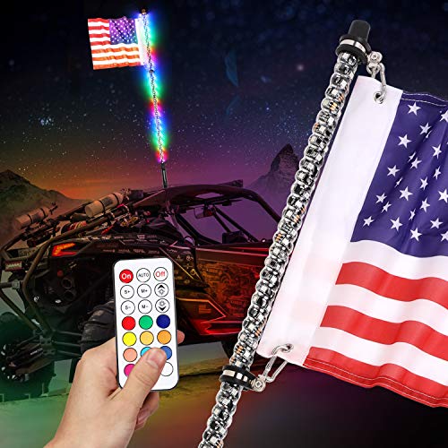 DJI 4X4 4FT LED Whip Lights with Flag RF Remote Wireless Control RGB