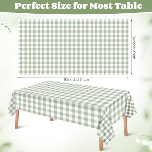 Image of Ganeen 3 Pcs Green and White Checkered Tablecloths Disposable Plastic Gingham Table Cloths Waterproof Rectangle Plaid Table Cover for Christmas Wedding Picnic Birthday Party Decor, 54 x 108 Inch