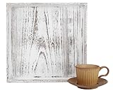 Gurfuy Square Serving Tray 12' - Rustic Wooden Decorative Table Tray for Farmhouse Coffee Table Trays Living Room Kitchen Counter Breakfast White