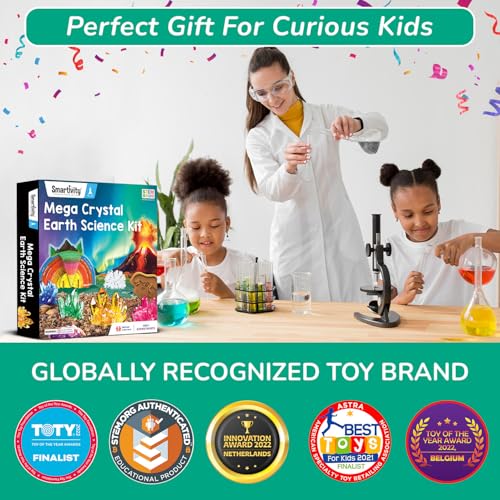 Image of Smartivity Mega Crystal Earth Science Kit | Explore Earth, Crystal, and Fossilization Concepts | Birthday Gift for Boys & Girls I STEM Educational DIY Science Toys for Kids Ages 8,9,10,11,12,13,14