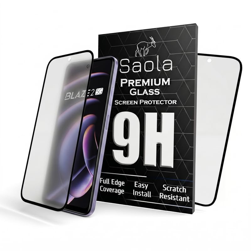 Image of Saola Anti-Glare Matte Screen Protector for Lava Blaze 2 5G | Smooth Touch Finish, 9H Strength Glass, Full Coverage, Bubble-Free Installation Kit | Quick & Easy Application | Pack of 1