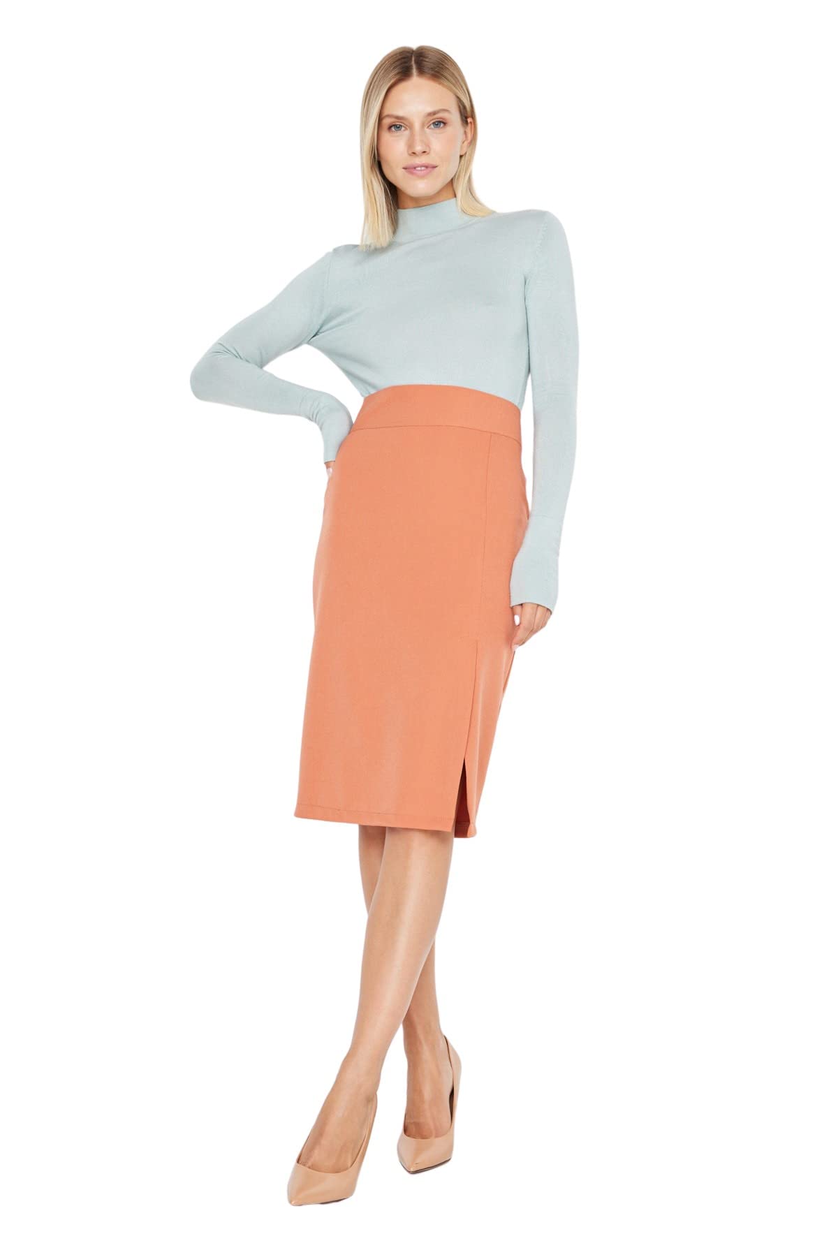 Trendyol Damen Braun Women's Midi Bleistiftrock Webstoff Rock Skirt, 38