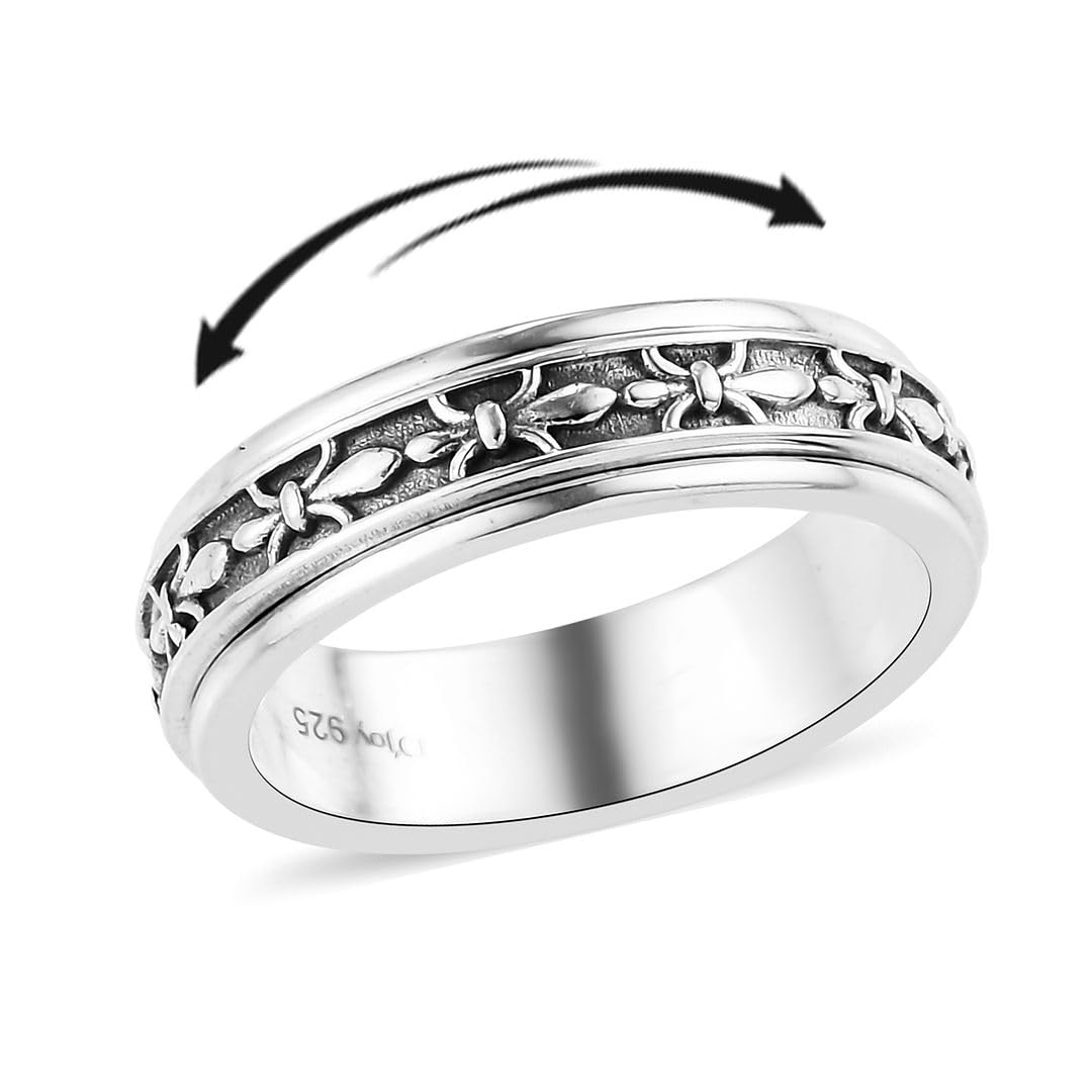 SHOP LC DELIVERING JOY925 Sterling Silver Mom Spinner Ring Statement Boho Handmade Unique Jewelry for Men Women Anxiety Stress Reliving Ring Birthday Christmas Gifts for Women