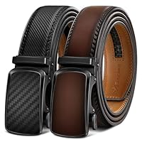 BULLIANT Men's Ratchet Belt 2 Pack-Click Leather Belt Adjustable for Men Gift 1 3/8-Cut for Perfect Fit(Black/Deep Brown,28"-34" Waist Adjustable)