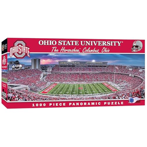 Image of Masterpieces NCAA Ohio State Puzzle 1000 Piece Panoramic Stadium Jigsaw, Officially Licensed Buckeyes Football Design, Premium Random Cut Pieces, Vibrant Campus Game Day Artwork, Collectible Display