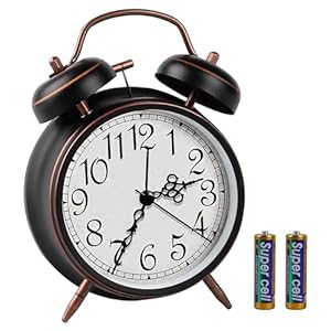 pxy Retro Alarm Clock for Heavy Sleepers 3D Dial Battery Operated Battery Include 4 Super Silent Analog Alarm Clock for Kids with Night Light PT260 Silver OrangePT258 9 Retro Brown