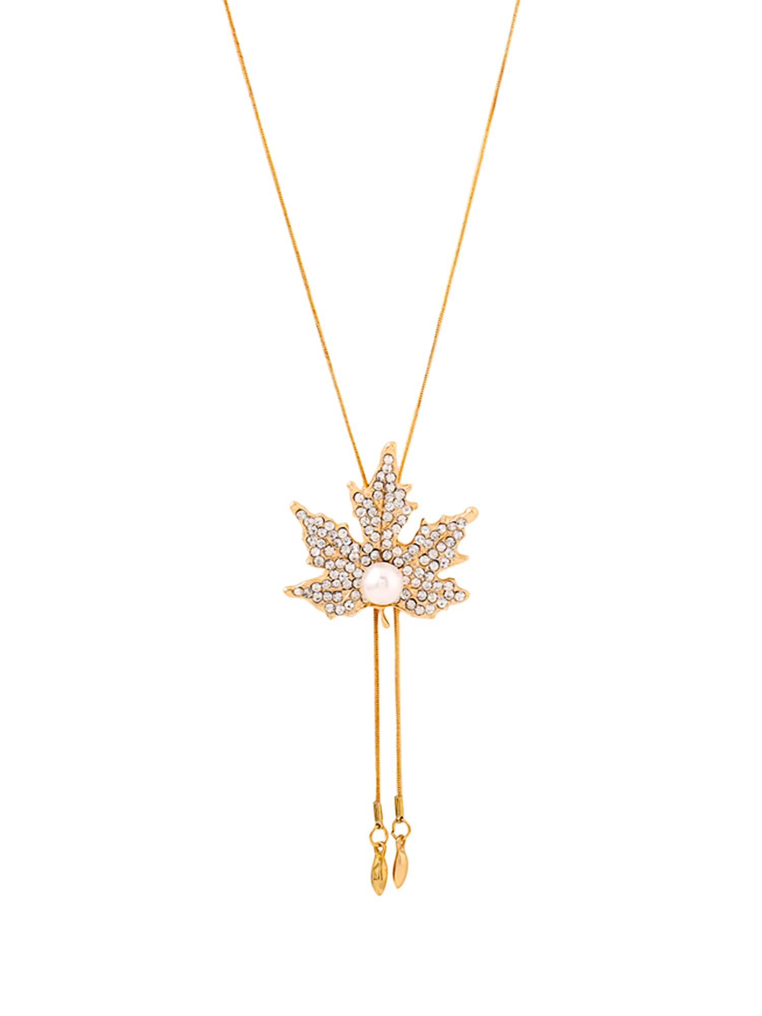 Yellow Chimes Maple Leaf Long Chain Pearl Pendant For Girls (Rose Gold)(Ycfjnk-212Map-Rg)