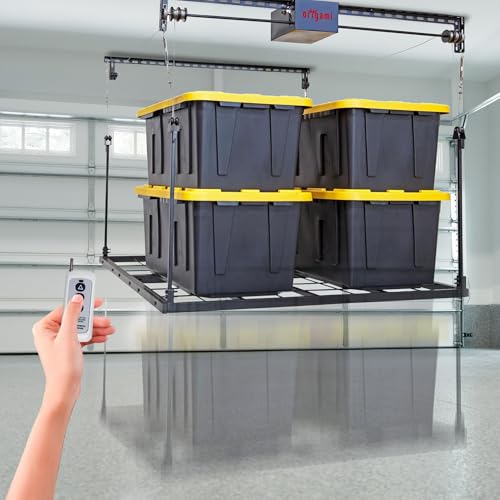 Origami-Motorized-Garage-Ceiling-Storage-Rack-52-x-25-Heavy-Duty-Overhead-Lift-System-with-250-lbs-Capacity-for-Storing-Decorations-or-Equipment