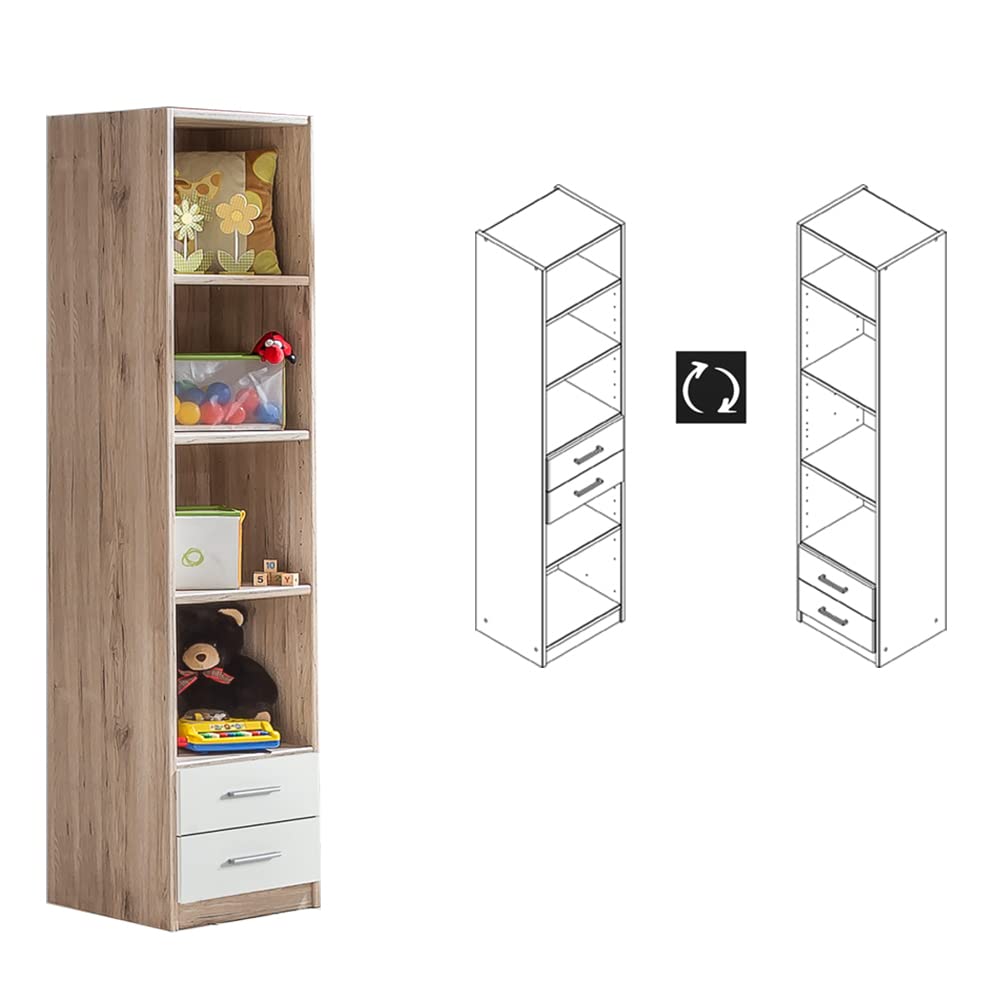 Lomadox Schlafzimmer Jugendzimmer komplett Set mit Eckkleiderschrank, begehbar und beleuchtet und inkl. Schreibtisch und Bücherregal Set in Eiche Nb. mit weiß
