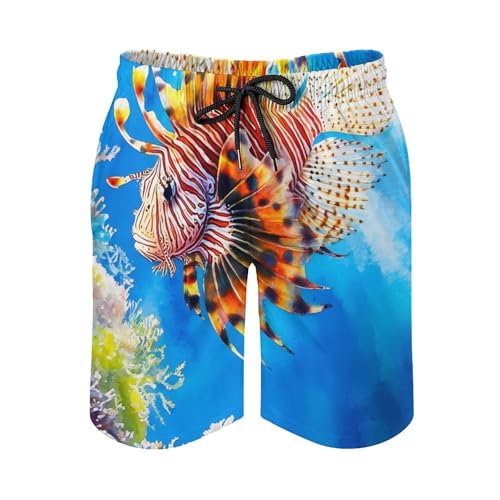 Colorful Lionfish Men's Board Shorts with Mesh Liner Quick Dry Swim Trunks Hawaii Beach Short Pants3