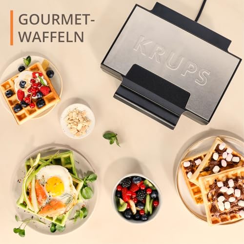 Krups FDK Iconic Waffeleisen, 850 W, keramikbeschichtete Antihaft-Platten, ikonisches Design, vertikale Aufbewahrung, benutzerfreundlich, Schwarz/Edelstahl, FDK261 4