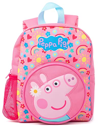 Peppa Pig Kinder 4-teiliges Rucksack-Set | Mädchen Jungen Animiert George Pig Hearts Rosa Rucksack Lunchtasche Federmäppchen Wasserflasche | Back to School Bag Geschenke